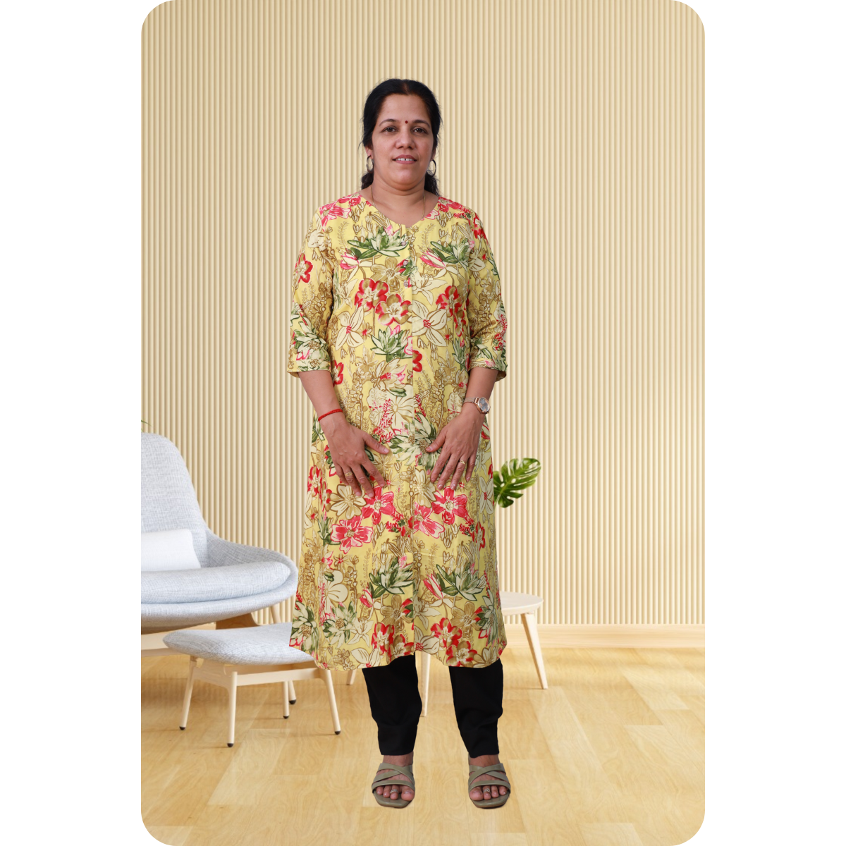 Ahalya Foil Printed Yellow & Pink Flower Print Ahalya Foil Printed Yellow & Pink Flower Print