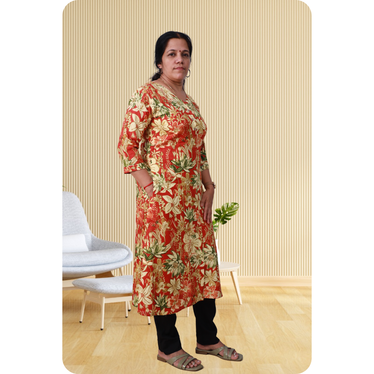 Ahalya foil printed Red & yellow Flower print Ahalya foil printed Red & yellow Flower print