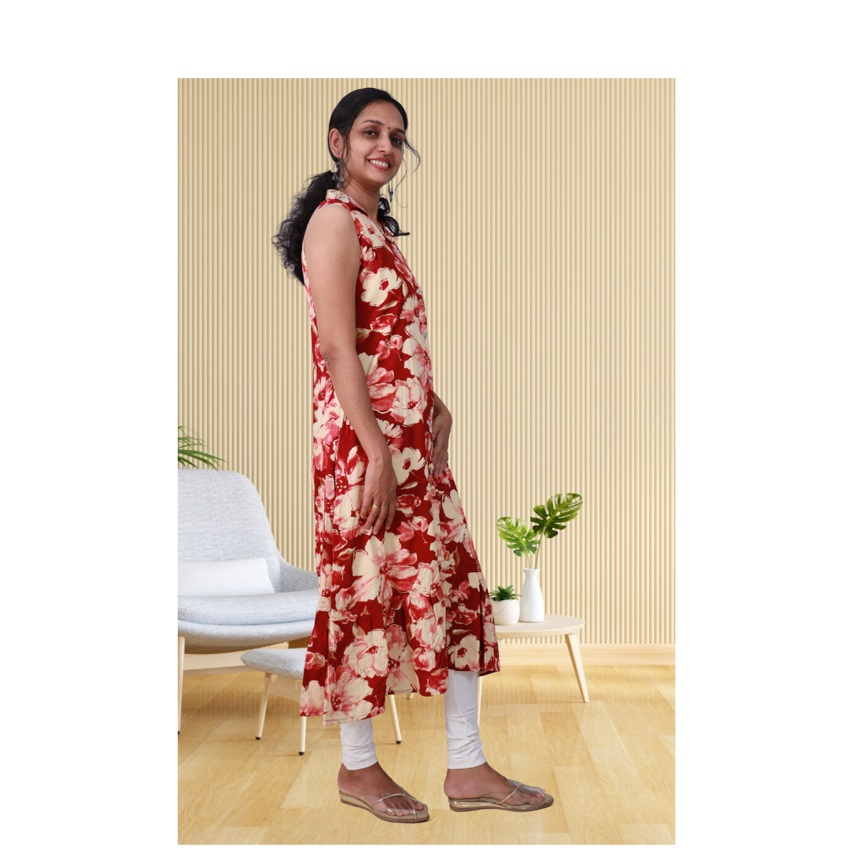 Angel feeling foil printed sleeveless A- line red blossom Angel feeling foil printed sleeveless A- line red blossom