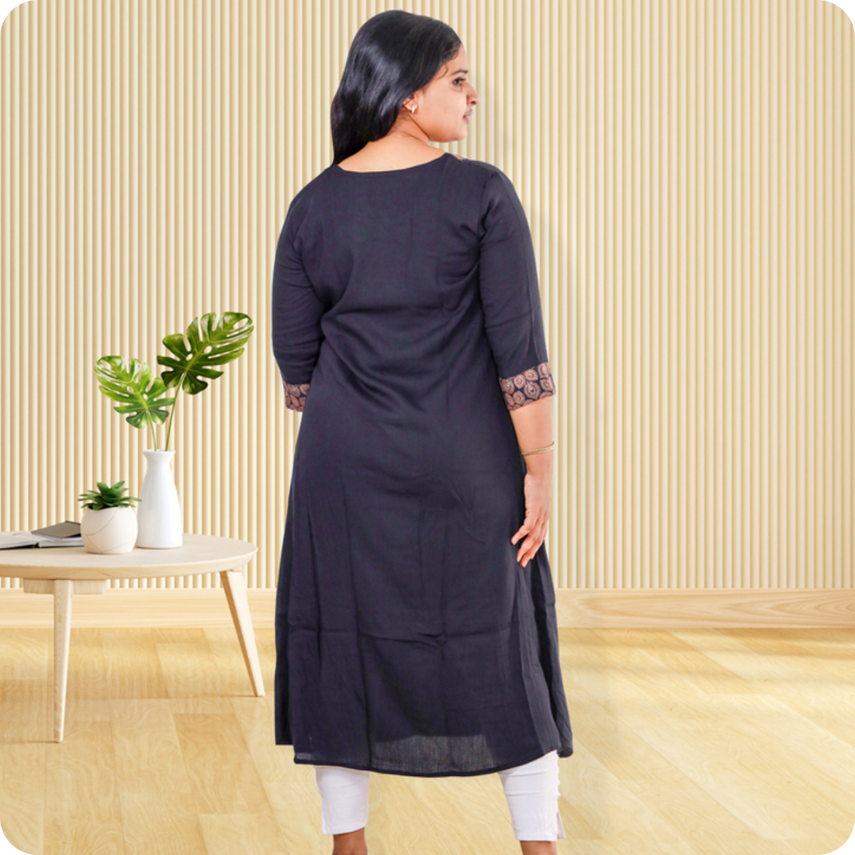 Anjali wringle rayon top with ajrakh cotton Navy Blue Small floral Patch Top Anjali wringle rayon top with ajrakh cotton Navy Blue Small floral Patch Top
