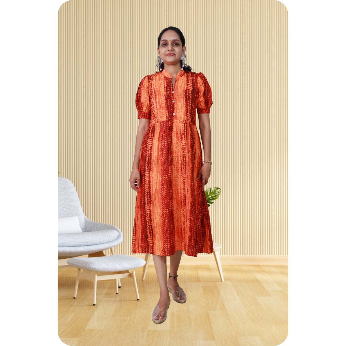 Esther discharge rayon Orange dress Esther discharge rayon Orange dress