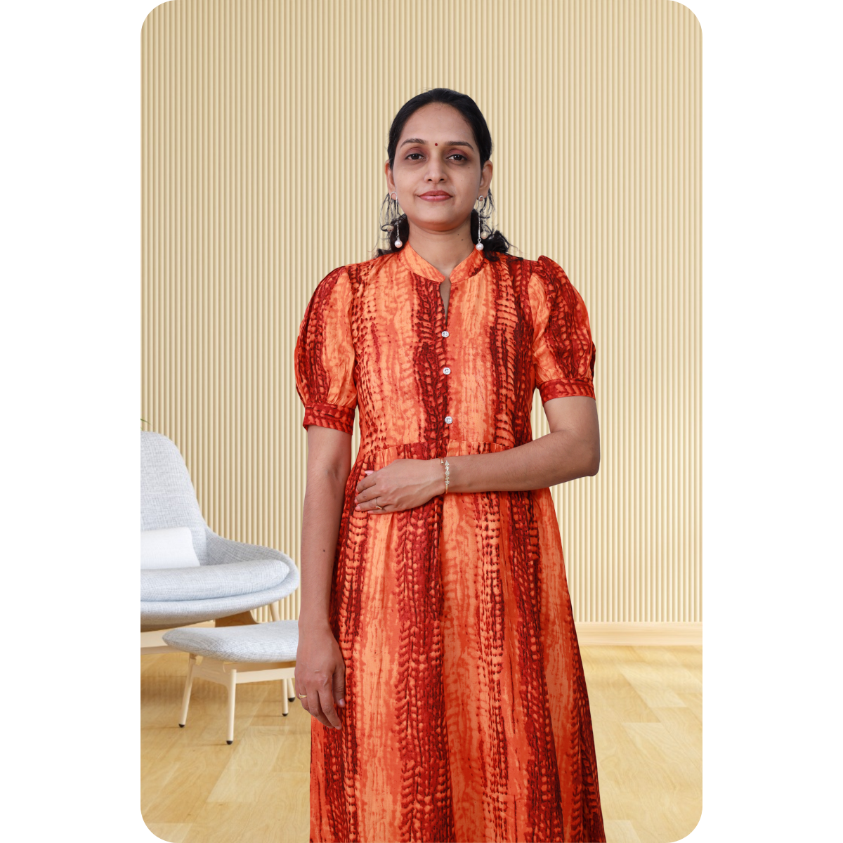 Esther discharge rayon Orange dress Esther discharge rayon Orange dress
