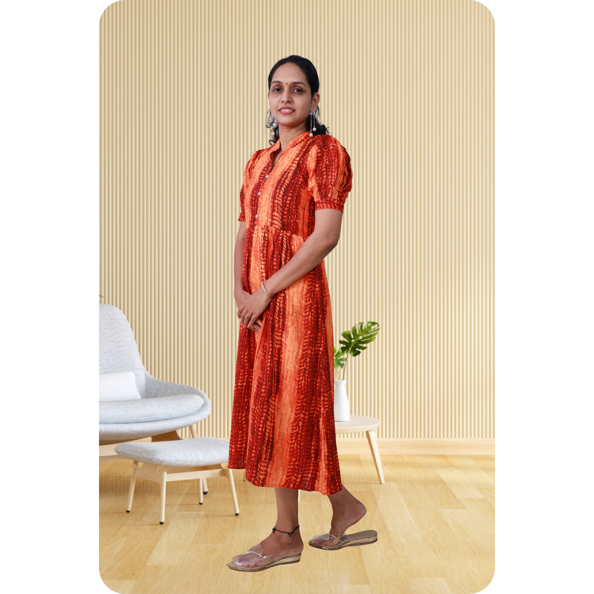 Esther discharge rayon Orange dress Esther discharge rayon Orange dress