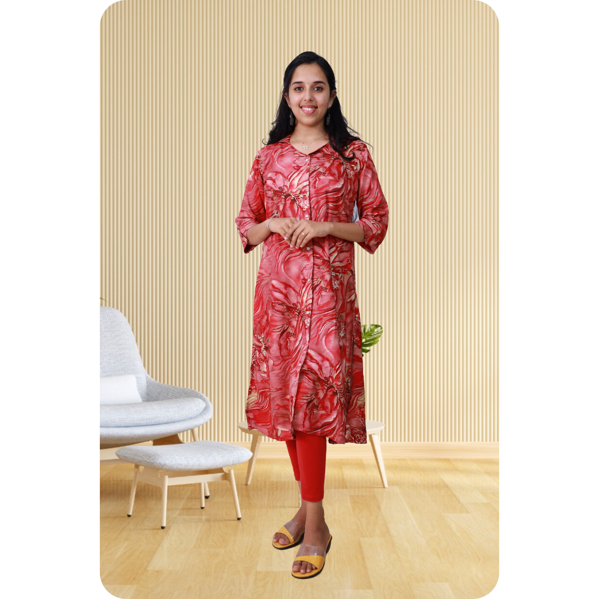 Zahari A Line top red printed Zahari A Line top red printed