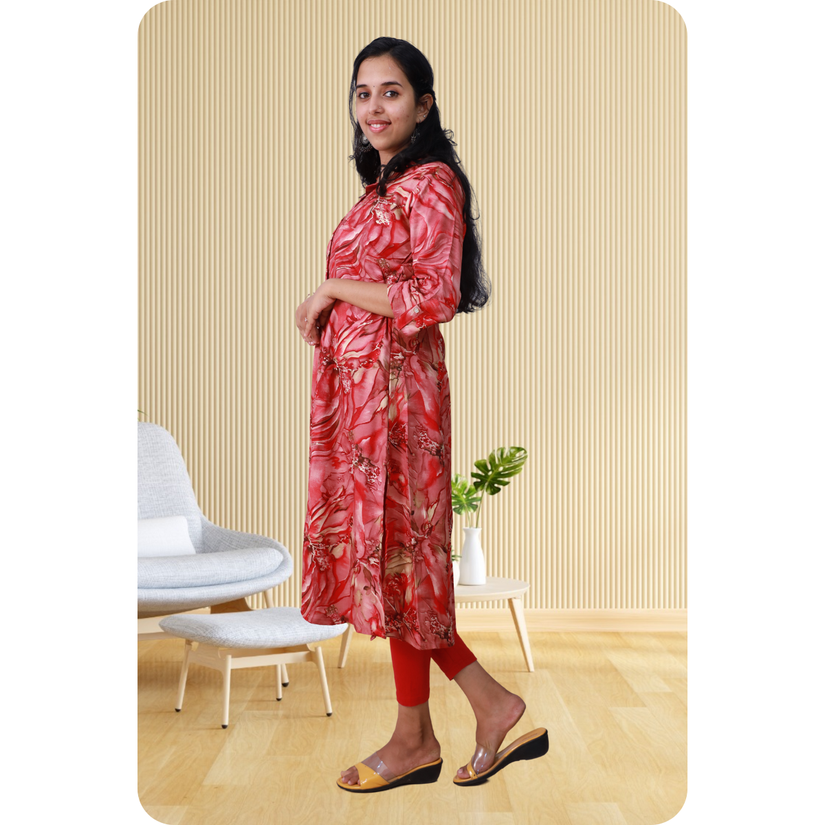Zahari A Line top red printed Zahari A Line top red printed