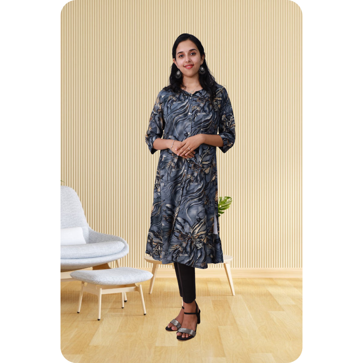 Zahari A Line top grey printed Zahari A Line top grey printed