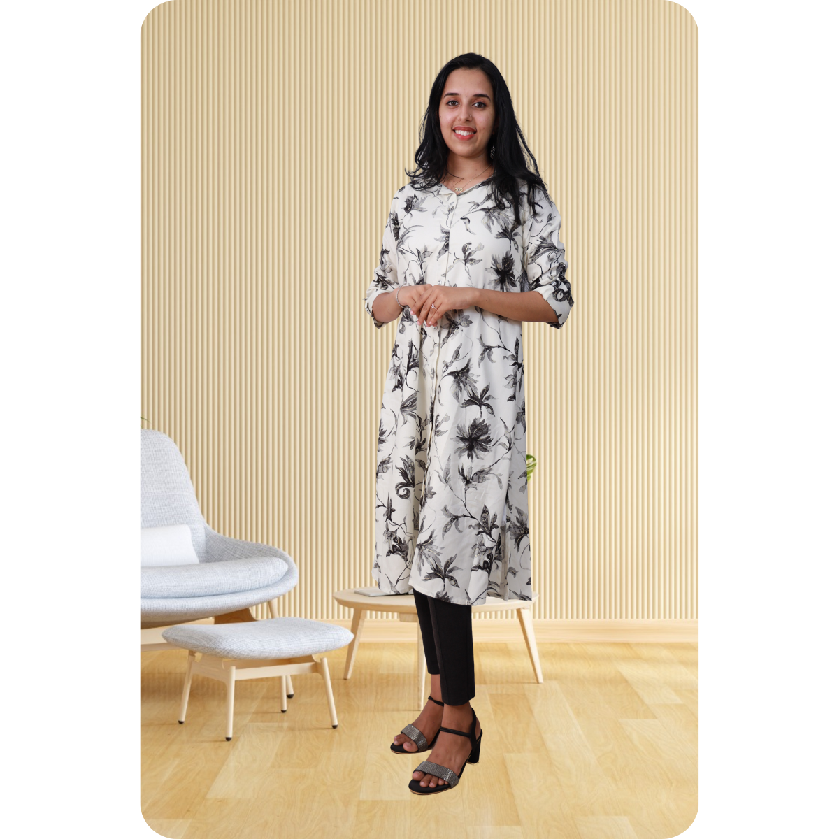 Zahari A Line top white & black Zahari A Line top white & black