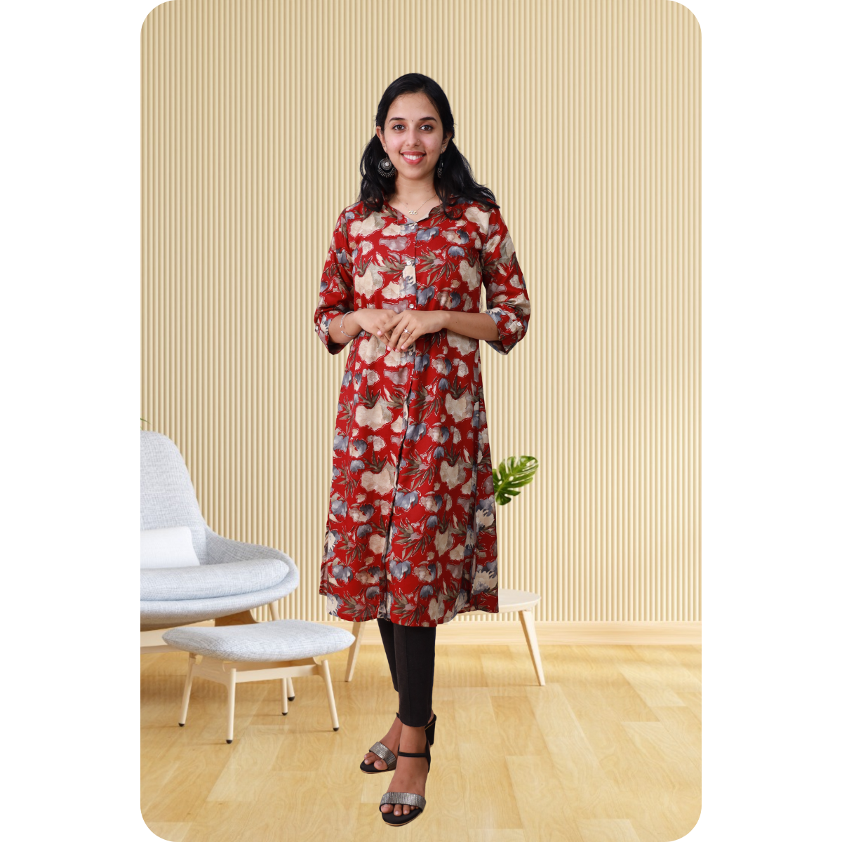Zahari A Line top maroon floral Zahari A Line top maroon floral