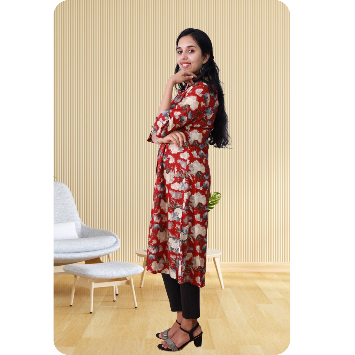 Zahari A Line top maroon floral Zahari A Line top maroon floral