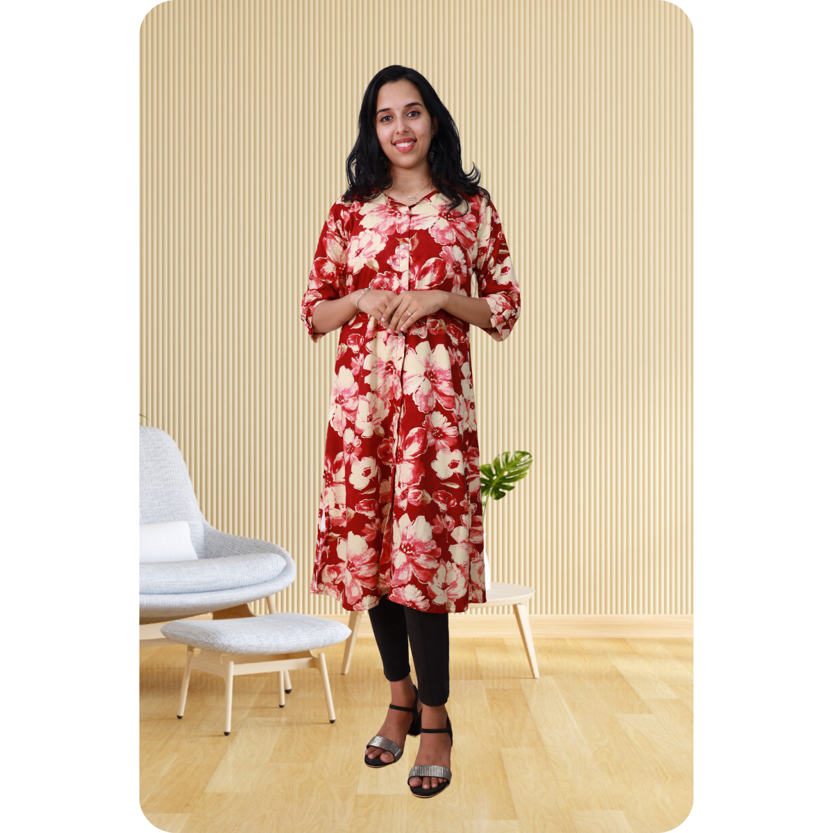 Zahari A Line red floral Zahari A Line red floral