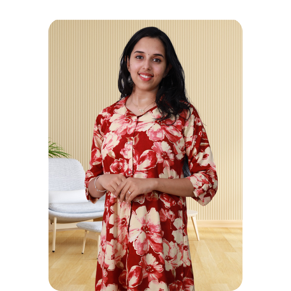 Zahari A Line red floral Zahari A Line red floral
