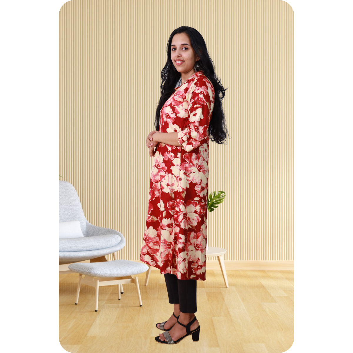 Zahari A Line red floral Zahari A Line red floral