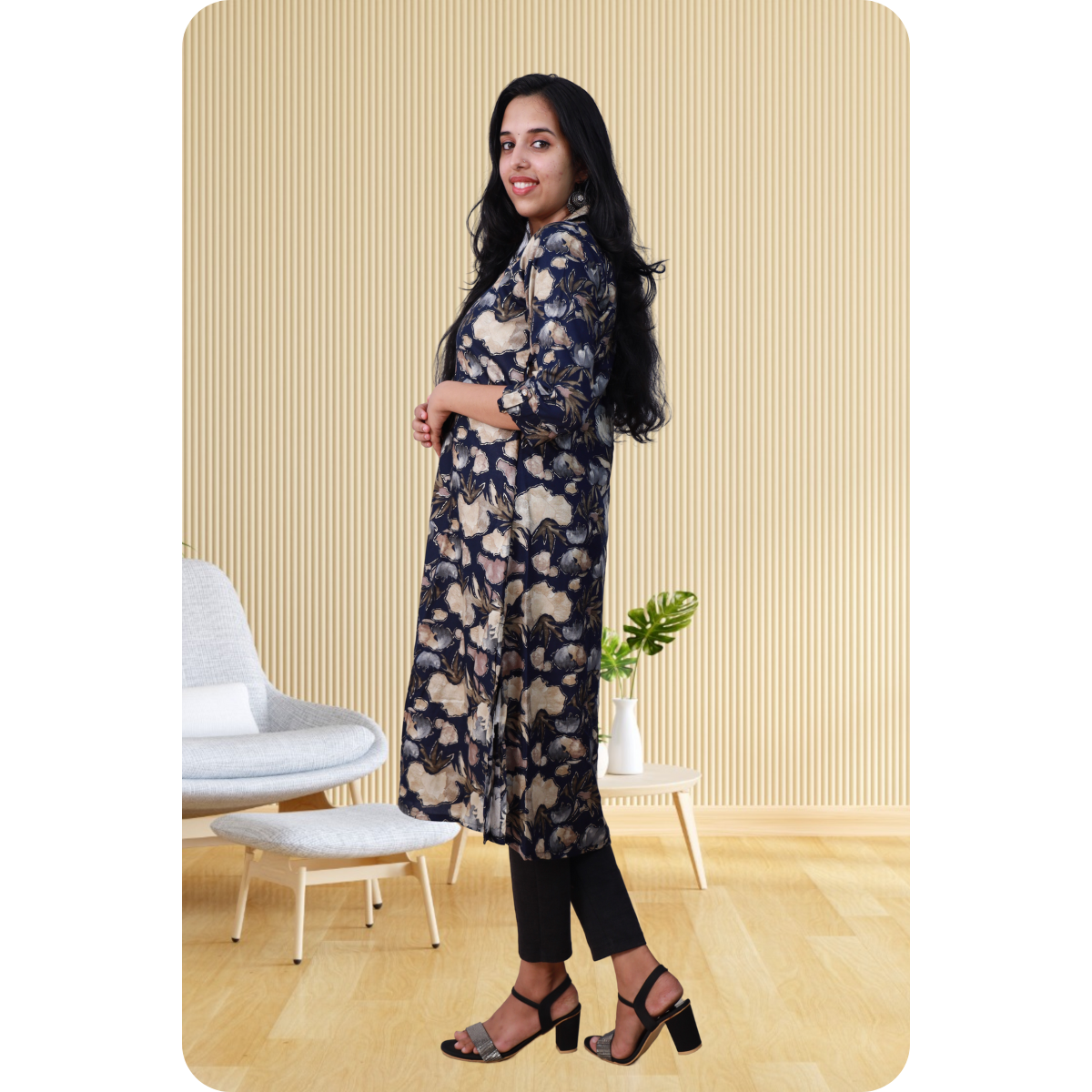 Zahari A Line top grey floral Zahari A Line top grey floral
