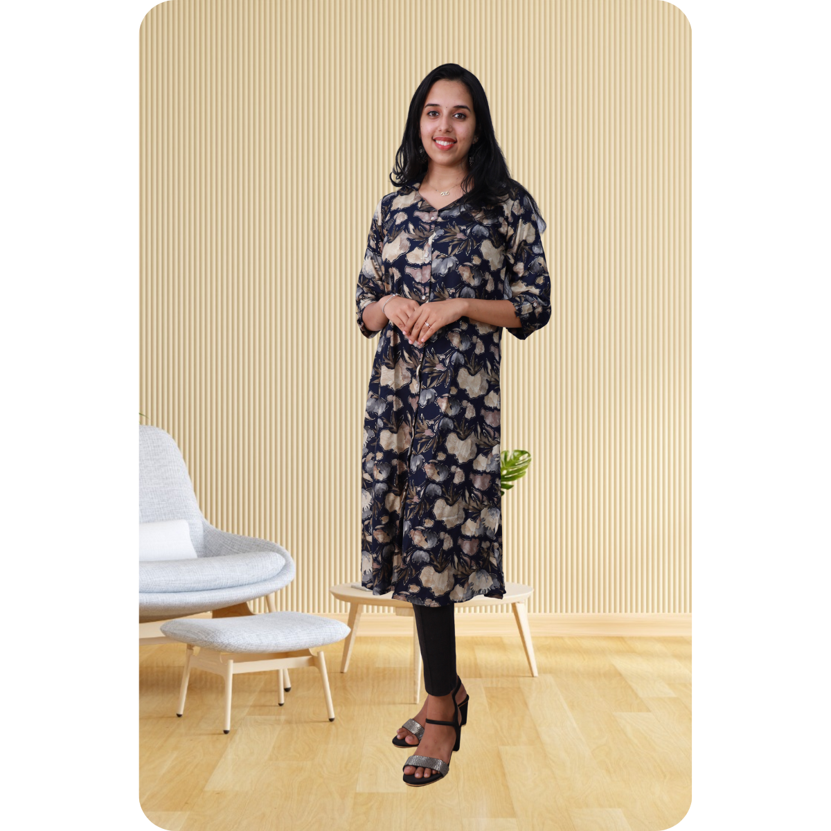 Zahari A Line top grey floral Zahari A Line top grey floral