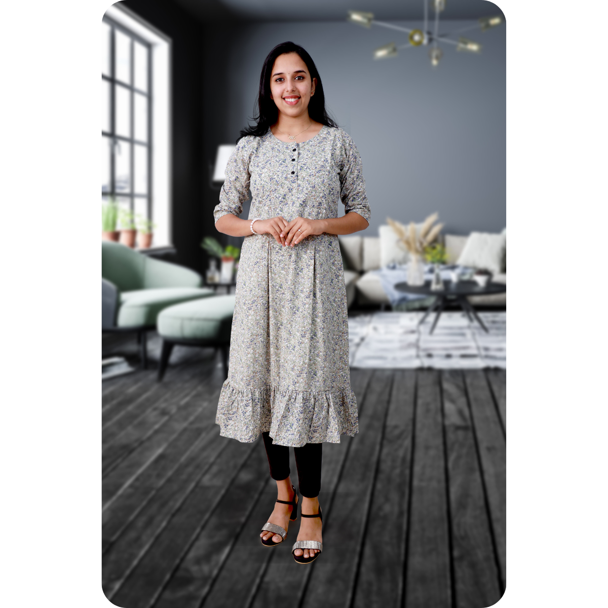 Isha Grey With Blue Print Isha Grey With Blue Print
