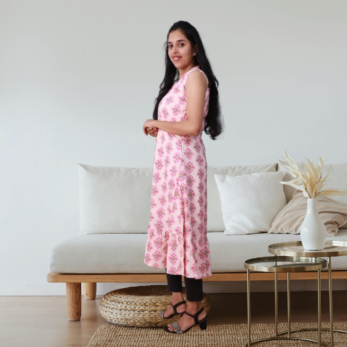 Shiya Sleeveless Pink Geometric Print Shiya Sleeveless Pink Geometric Print